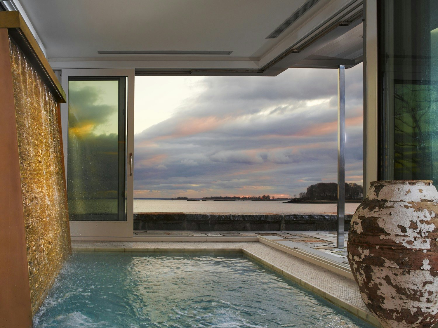 Custom Spa with Bronze Waterfall